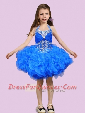 2014 Fashionable Ball Gown Halter Little Girl Dress with Beading