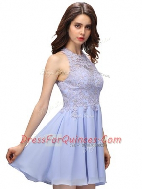 Perfect Chiffon Halter Top Sleeveless Zipper Beading and Lace Prom Dresses in Lavender