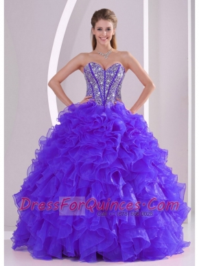 Discount Elegant Ball Gown Sweetheart Ruffles and Beaing Floor-length Quinceanera Dresses in Purple
