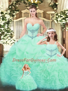 Wonderful Apple Green Lace Up Quinceanera Gowns Beading and Ruffles Sleeveless Floor Length