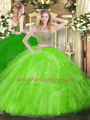 Elegant Vestidos de Quinceanera Military Ball and Sweet 16 and Quinceanera with Beading and Ruffles Scoop Sleeveless Lace Up