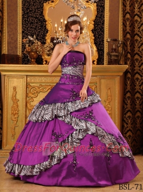 Classical Purple Ball Gown Strapless With Taffeta Embroidery Quinceanera Dress