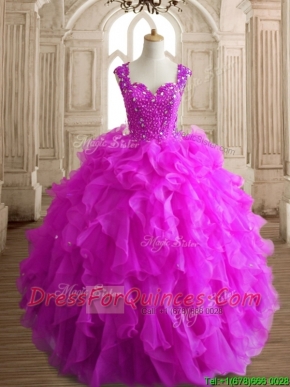 Elegant Straps Big Puffy Quinceanera Dress with Beading and Ruffles