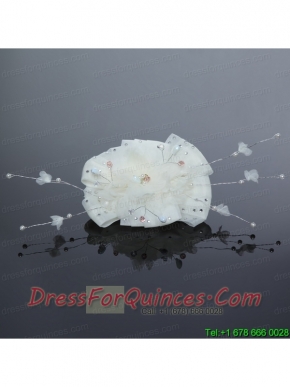 2014 Yellow Tulle Imitation Pearls Hair Flower