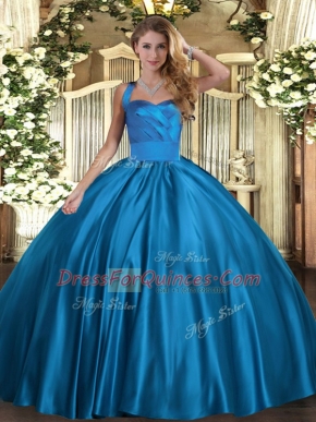 Great Sleeveless Floor Length Ruching Lace Up Quinceanera Gown with Blue