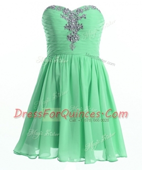 Luxurious Sleeveless Chiffon Mini Length Lace Up Dress for Prom in Apple Green with Beading