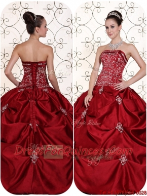 2016 New Styles Embroidery and Pick Ups Strapless Quinceanera Dresses