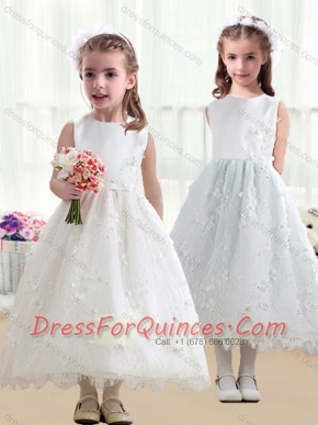 Pretty Scoop A Line White Flower Little Girl Dress  in Lace