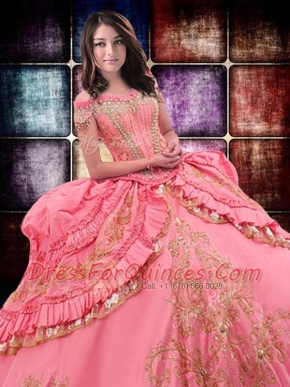 Customized Off the Shoulder Sleeveless Lace Up Floor Length Beading and Embroidery and Ruffled Layers Quinceanera Gown