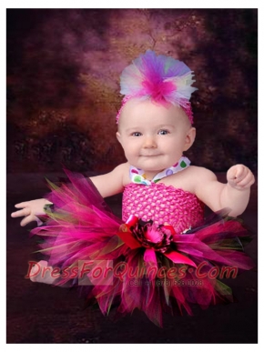 2014 Hot Pink Short  Ball Gown Little Girl Dress with Halter Top