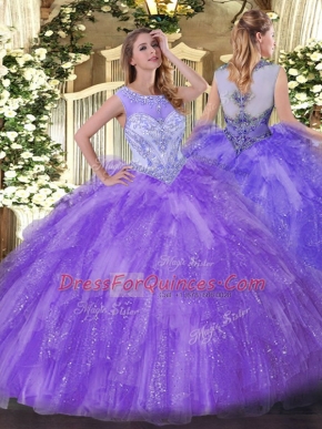 Floor Length Lavender Quinceanera Dress Scoop Sleeveless Zipper