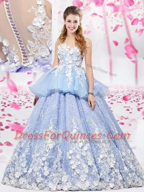 Scoop Lavender Sleeveless Organza and Tulle Lace Up Quince Ball Gowns for Military Ball and Sweet 16 and Quinceanera