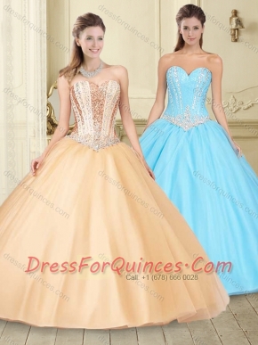 Fashionable Visible Boning Beaded Bodice Champagne Quinceanera Dress