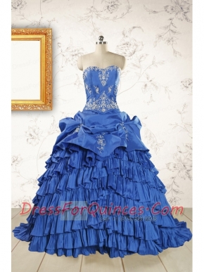 Modern Brush Train Appliques Sweet 15 Dresses in Royal Blue