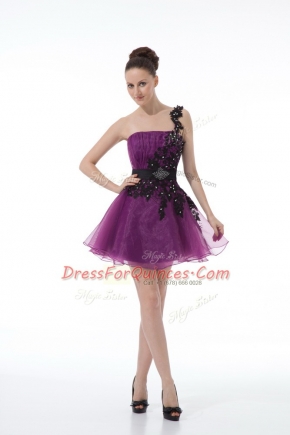 Stylish Eggplant Purple Sleeveless Mini Length Beading and Lace and Appliques Zipper Homecoming Dress