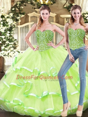 Enchanting Floor Length Yellow Green Sweet 16 Quinceanera Dress Sweetheart Sleeveless Lace Up