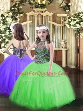 Nice Sleeveless Lace Up Floor Length Beading High School Pageant Dress