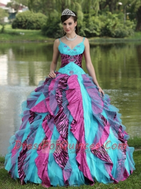 Perfect Organza Straps Beading For 2013 Colorful Quinceanera Dress