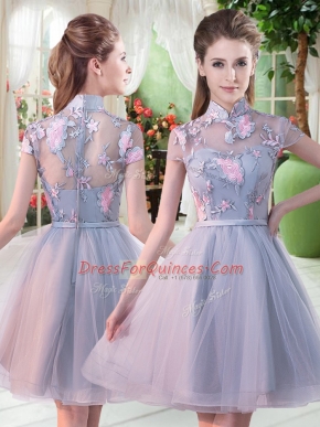 Gorgeous Short Sleeves Zipper Knee Length Appliques Homecoming Dress