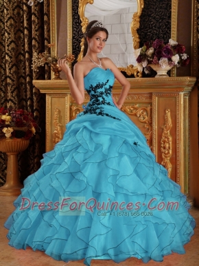 New Styles In Aqua Blue Ball Gown Sweetheart With Organza Appliques Quinceanera Dress