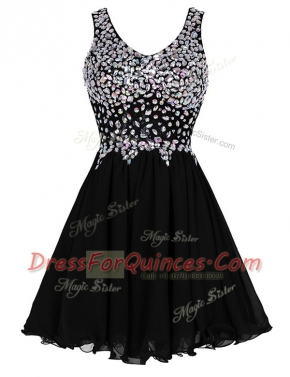 Gorgeous Beading Prom Gown Black Zipper Sleeveless Knee Length
