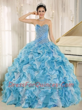Teal Beaded Pretty Quinceanera Dresses with Bodice and Ruffles Custom Made For 2013