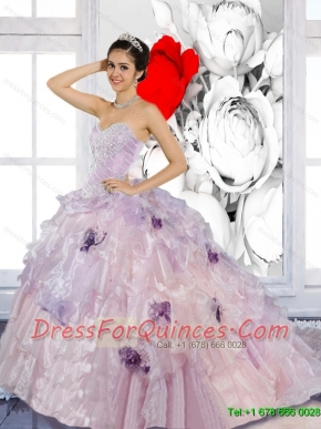 Beading and Appliques 2015 Artistic Quinceanera Dresses with Brush Train