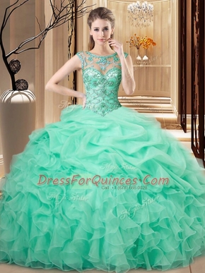 Perfect Apple Green Sleeveless Organza Lace Up Sweet 16 Quinceanera Dress for Sweet 16 and Quinceanera