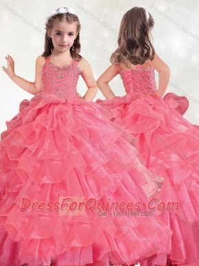 Wonderful Beaded and Ruffled Layers Mini Quinceanera Dress in Hot Pink
