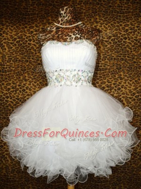 Latest Strapless Sleeveless Lace Up Prom Gown White Organza