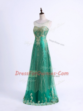 On Sale Sleeveless Floor Length Beading and Appliques Lace Up with Green