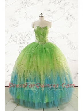 2015 New Style Beading and Ruffles Quinceanera Dresses in Multi-color