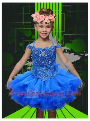 Elegant Ball Gown Spaghetti Straps Knee-length Beading  Royal Blue Flower Girl Dress