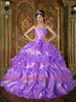 Perfect Purple Ball Gown Strapless Floor-length Beading and Ruffles Quinceanera Dress