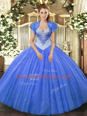 Modern Beading Quinceanera Gown Blue Lace Up Sleeveless Floor Length