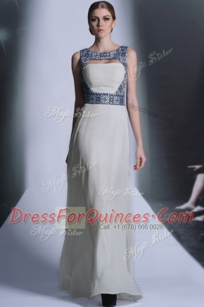 Vintage White Zipper Embroidery Sleeveless Floor Length