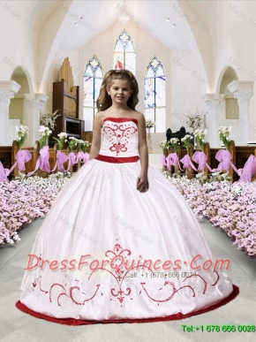 2016 Fall Luxurious Embroidery Satin Little Girl Pageant Dress in White