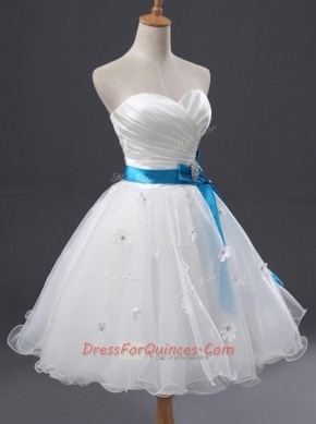 Elegant White Prom Dresses Prom and For with Appliques and Sashes ribbons and Ruching Sweetheart Sleeveless Lace Up