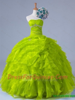 2015 Perfect Strapless Quinceanera Dresses with Beading and Ruffles