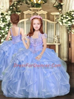 Cheap Sleeveless Lace Up Floor Length Beading Little Girls Pageant Dress