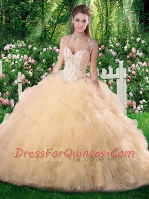 Luxurious Ball Gown Champange Quinceanera Dresses with Beading and Ruffles