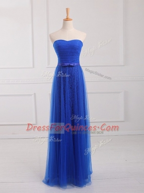 Royal Blue Sleeveless Tulle and Lace Lace Up Quinceanera Court of Honor Dress for Prom and Party and Wedding Party