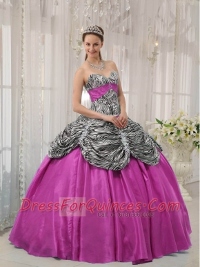 2014 Fuchsia Ball Gown Sweetheart Taffeta and Zebra or Leopard Pretty Quinceanera Dresses with Ruffles