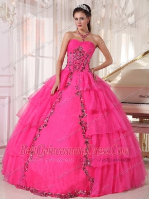 Hot Pink Ball Gown Sweetheart Floor-length Organza and Taffeta Beading Quinceanera Dress