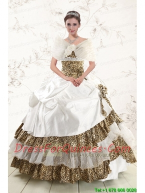 2015 Unique  Strapless Leopard Quinceanera Dresses with Hand Made Flower