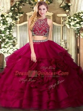 Best Fuchsia Sleeveless Floor Length Beading and Ruffled Layers Zipper Quinceanera Dresses