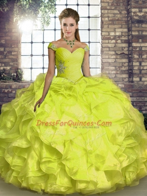 Organza Sleeveless Floor Length 15th Birthday Dress and Beading and Ruffles