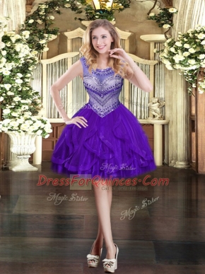 Trendy Tulle Sleeveless Mini Length Prom Dress and Beading and Ruffles
