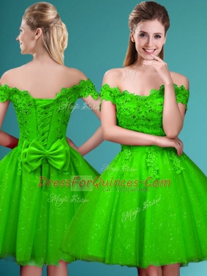 Cap Sleeves Lace and Belt Knee Length Quinceanera Court Dresses