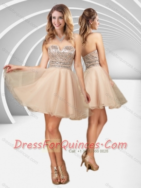 New Arrivals V Neck Champagne A Line Dama Dress with Sequins